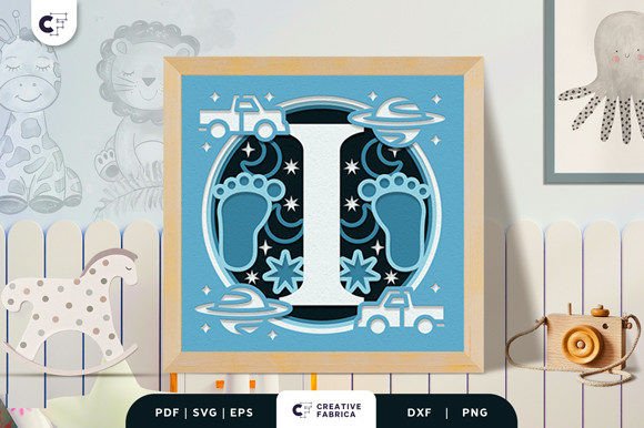 Download Letter I Baby Boy Alphabet 3D Papercut - Premium Bundle